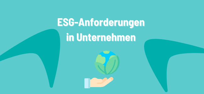 Text: ESG Anforderungen in Unternehmen, Illustration Hand mit einem Planeten